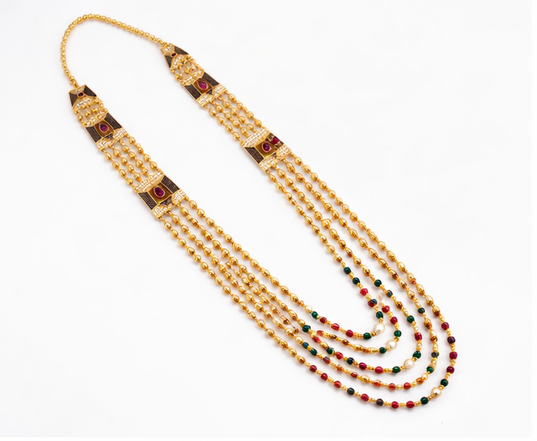 Traditional Multi-Layer Beaded Mala Necklace – Gold Tone Ethnic Long Necklace Jewellery | J Mala 190 (S-1)