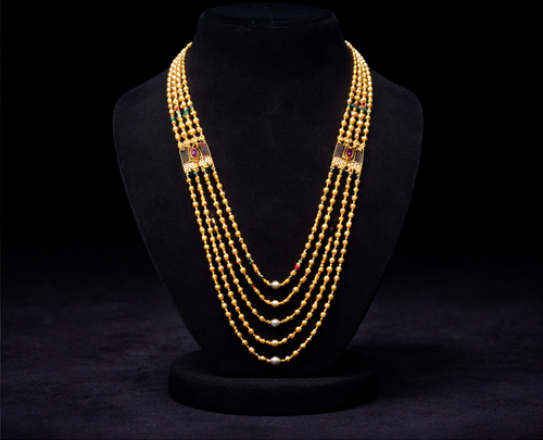 Traditional Multi-Layer Beaded Mala Necklace – Gold Tone Ethnic Long Necklace Jewellery | J Mala 190 (S-1)