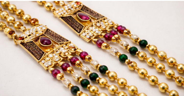 Traditional Multi-Layer Beaded Mala Necklace – Gold Tone Ethnic Long Necklace Jewellery | J Mala 190 (S-1)