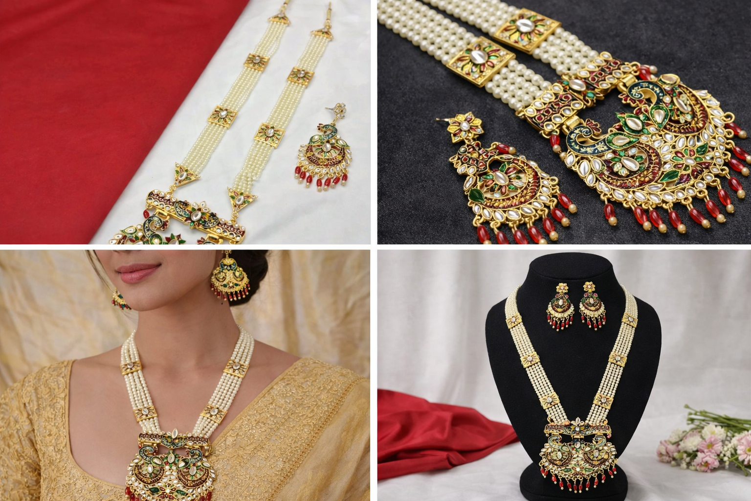 Traditional Peacock Design Pearl Rani Haar Necklace Set – Multicolor Temple Style Bridal Jewellery | RH0500