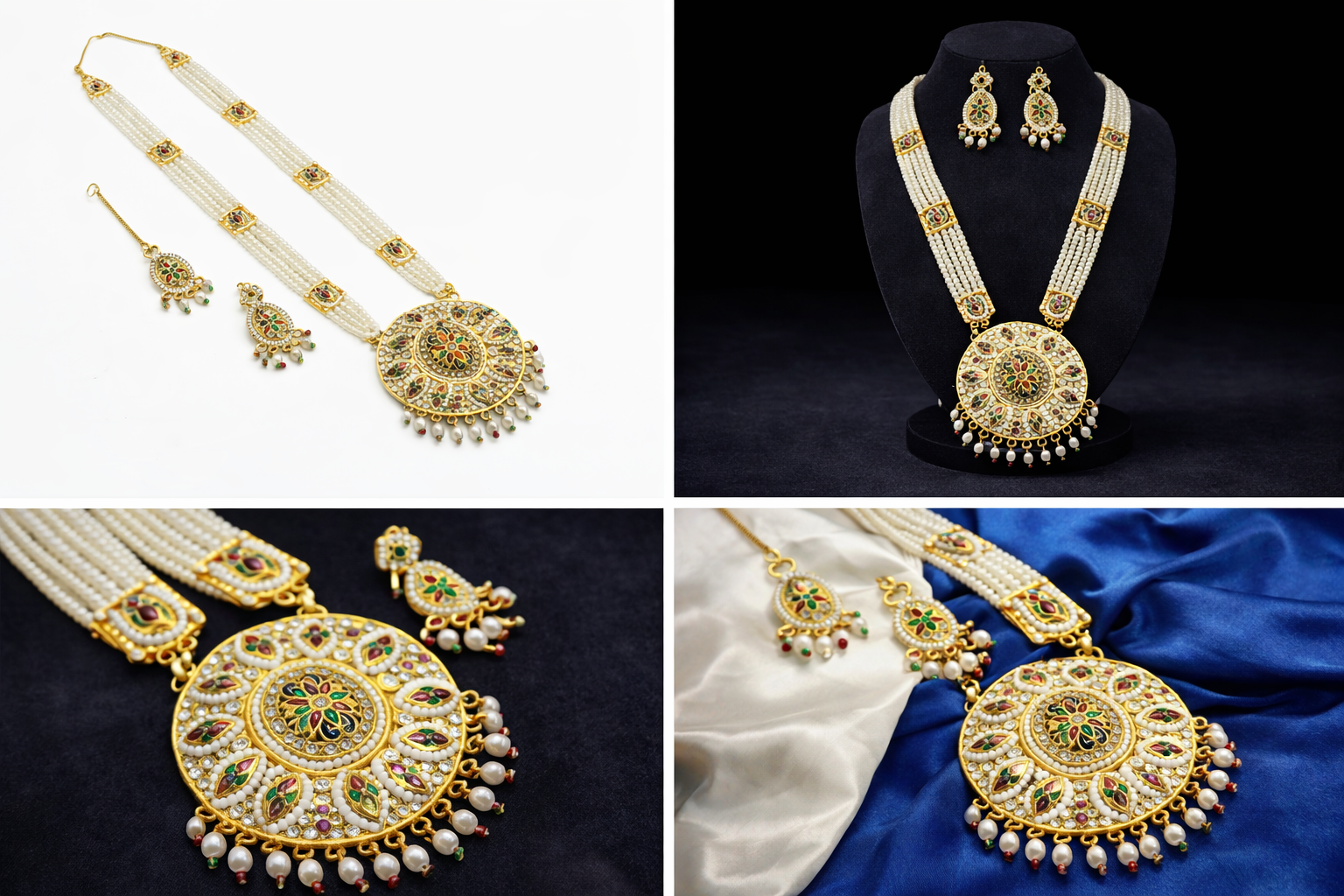 Traditional Pearl Rani Haar Necklace Set with Multicolor Stone Design – Long Bridal Ethnic Jewellery | RHA0776